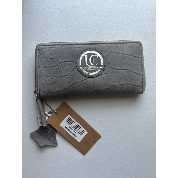 Union Code Gray Leather RFID Data Safe Zip Around Wallet - Picture 1 of 5